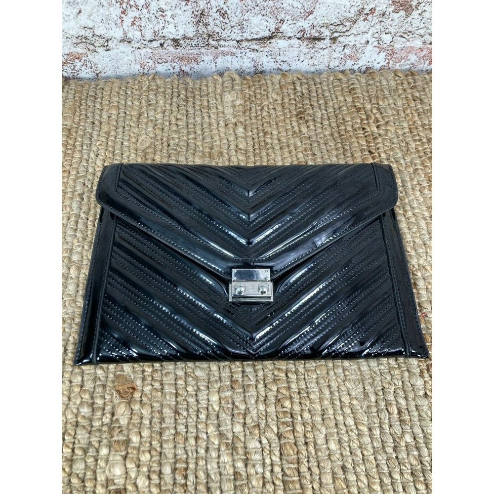 BCBG Black Faux Leather Clutch Wallet Purse Chevron Pattern